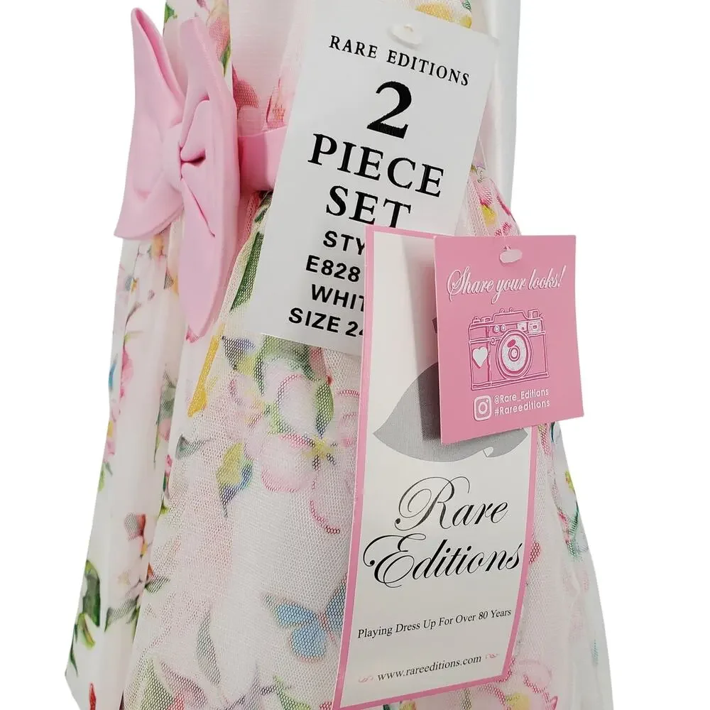 Rare Editions Baby Girls Short Sleeves Floral Mesh Social Dress 24 Month 2 Piece